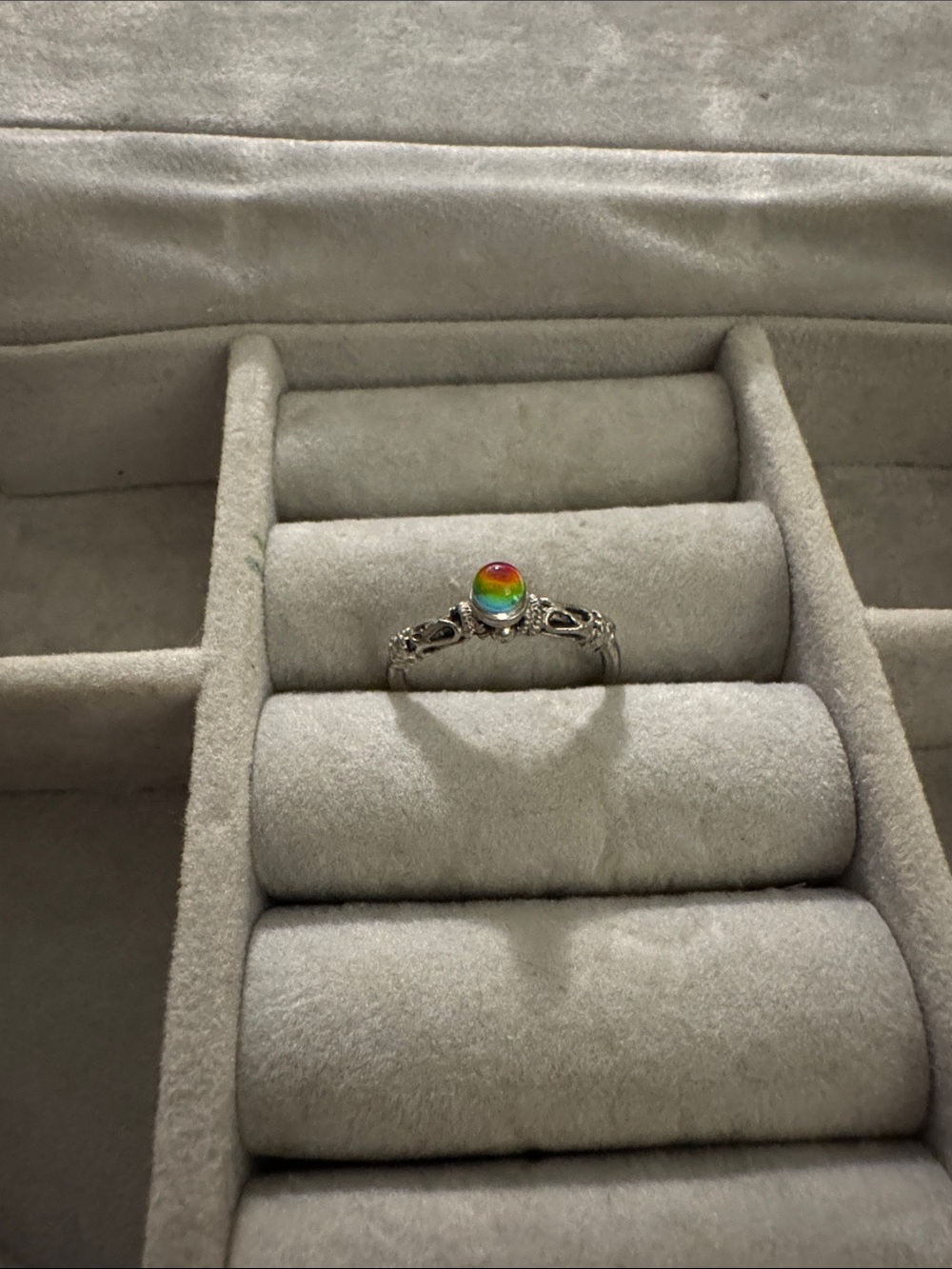 Silver Vintage Rainbow Solitaire Ring - Vibrant Rainbow